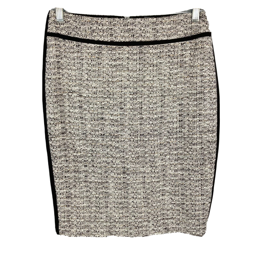 Ann Taylor Skirt Womens Sz 4 Ivory Black Cotton Tweed Pencil Lined Back Zip
